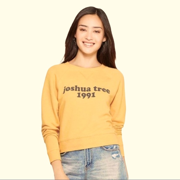 Grayson Threads Tops - Joshua Tree 1991 Band Crop Sweatshirt Yellow L Desert Palm Springs L